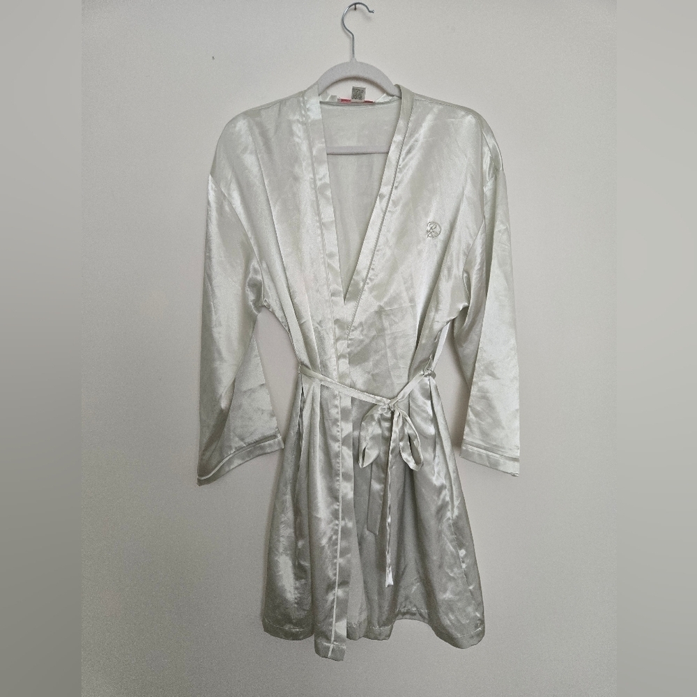 Vintage Oscar de la Renta Pink Label Elegant Light Green Satin Robe | Size M